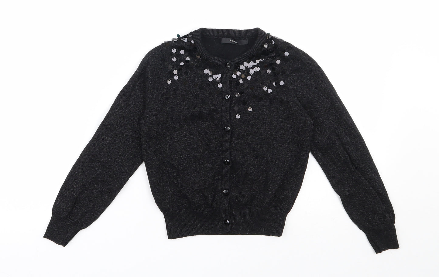 George Girls Black Round Neck  Cotton Cardigan Jumper Size 5-6 Years  Button