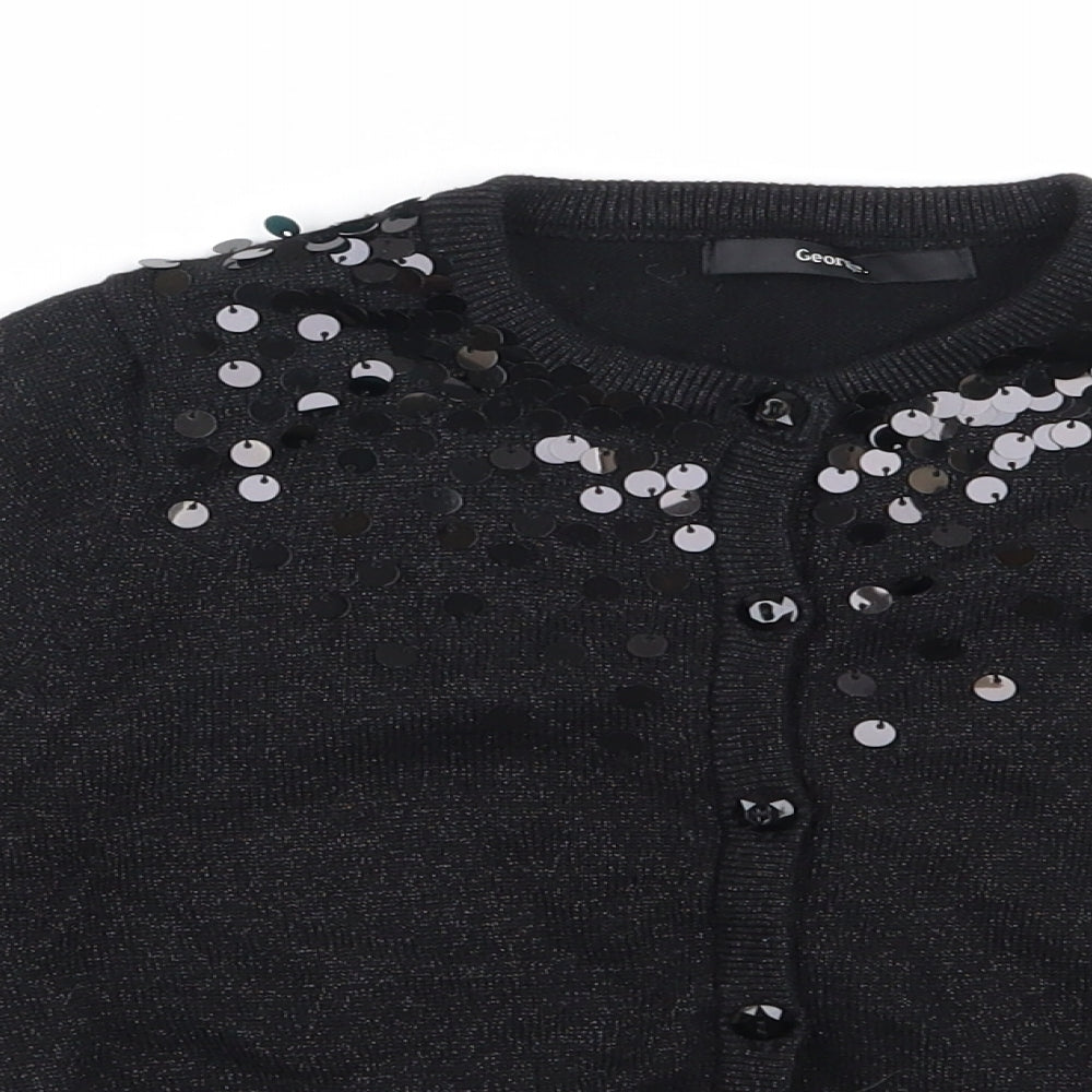 George Girls Black Round Neck  Cotton Cardigan Jumper Size 5-6 Years  Button