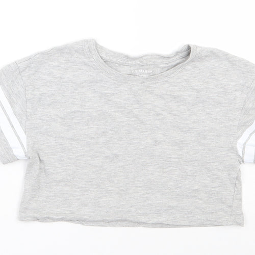 Primark Girls Grey  Cotton Cropped T-Shirt Size 7-8 Years Round Neck Pullover