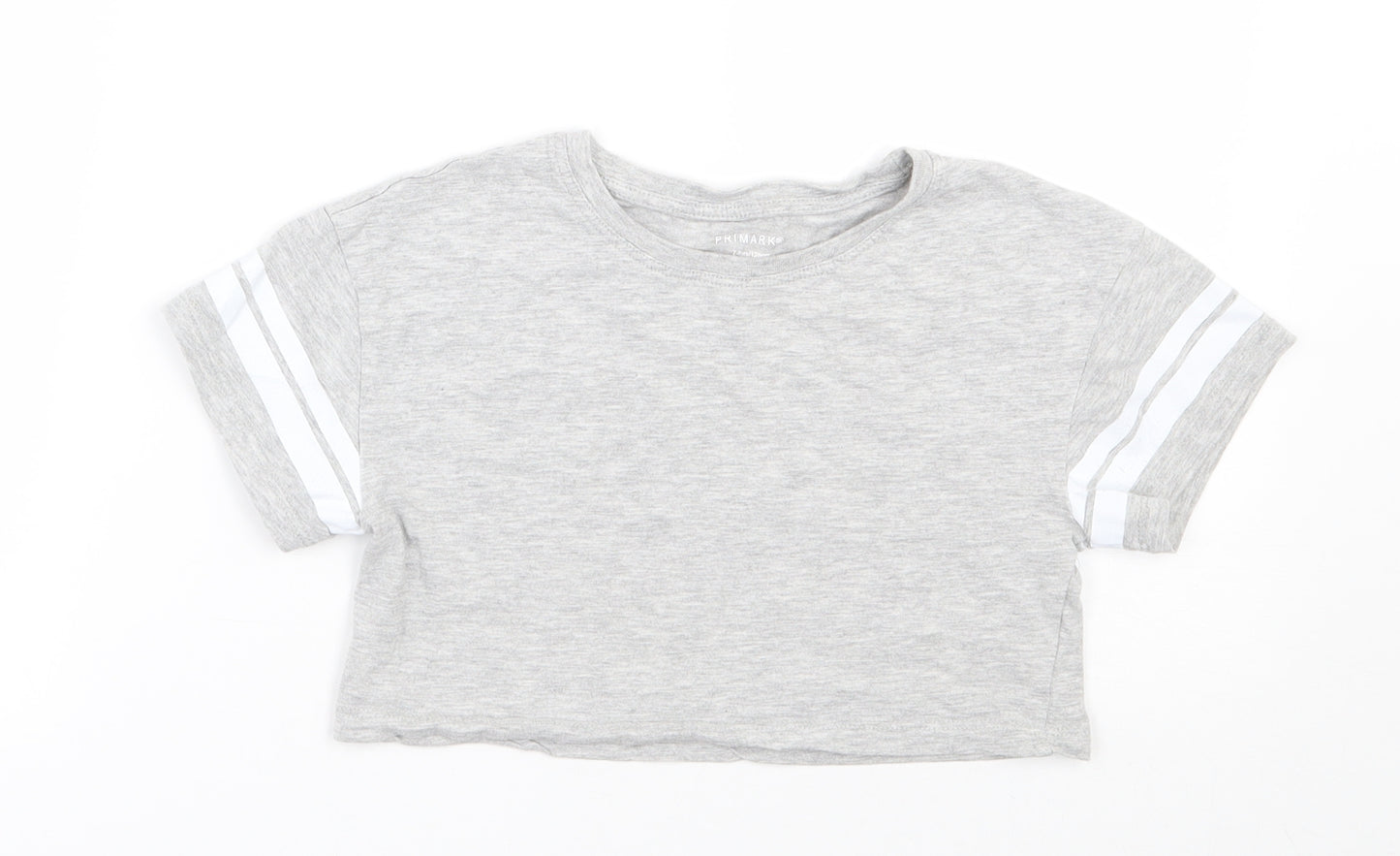 Primark Girls Grey  Cotton Cropped T-Shirt Size 7-8 Years Round Neck Pullover
