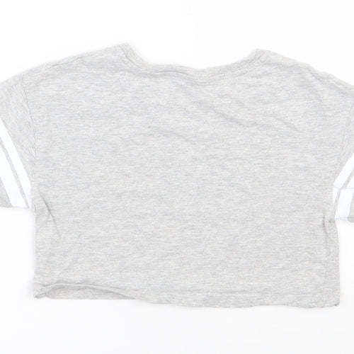 Primark Girls Grey  Cotton Cropped T-Shirt Size 7-8 Years Round Neck Pullover