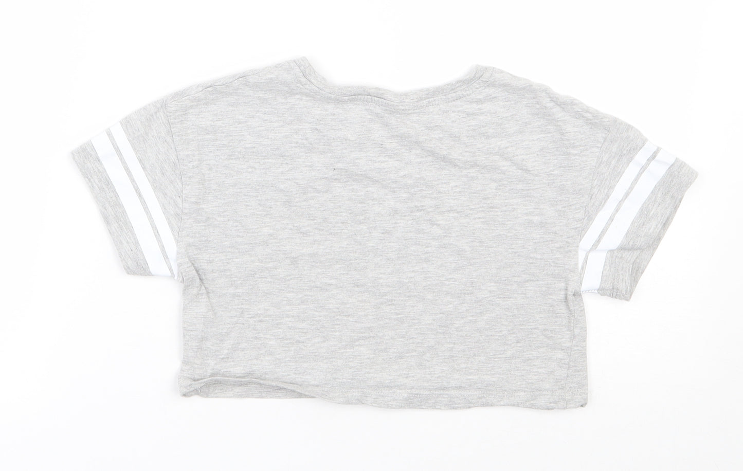 Primark Girls Grey  Cotton Cropped T-Shirt Size 7-8 Years Round Neck Pullover