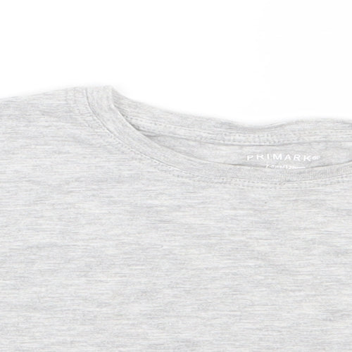 Primark Girls Grey  Cotton Cropped T-Shirt Size 7-8 Years Round Neck Pullover