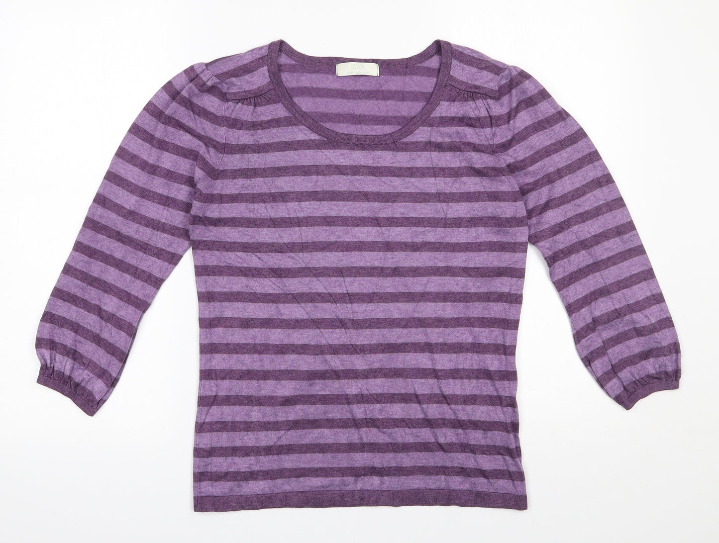 Marks and Spencer Womens Purple Round Neck Striped Viscose Pullover Jumper Size 14
