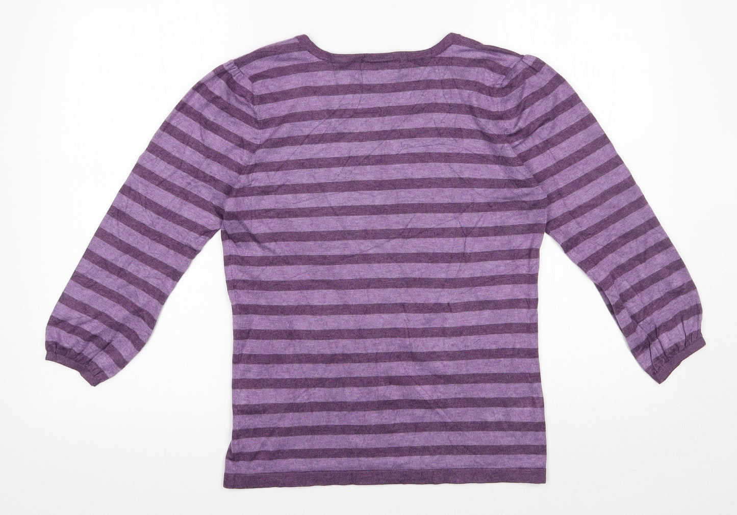 Marks and Spencer Womens Purple Round Neck Striped Viscose Pullover Jumper Size 14