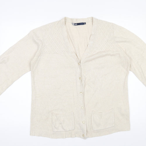 Isle  Womens Beige V-Neck  Acrylic Cardigan Jumper Size 14