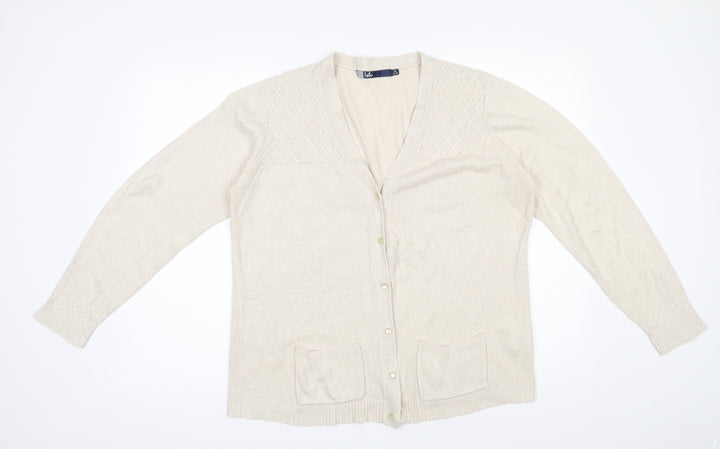 Isle Womens Beige V-Neck Acrylic Cardigan Jumper Size 14