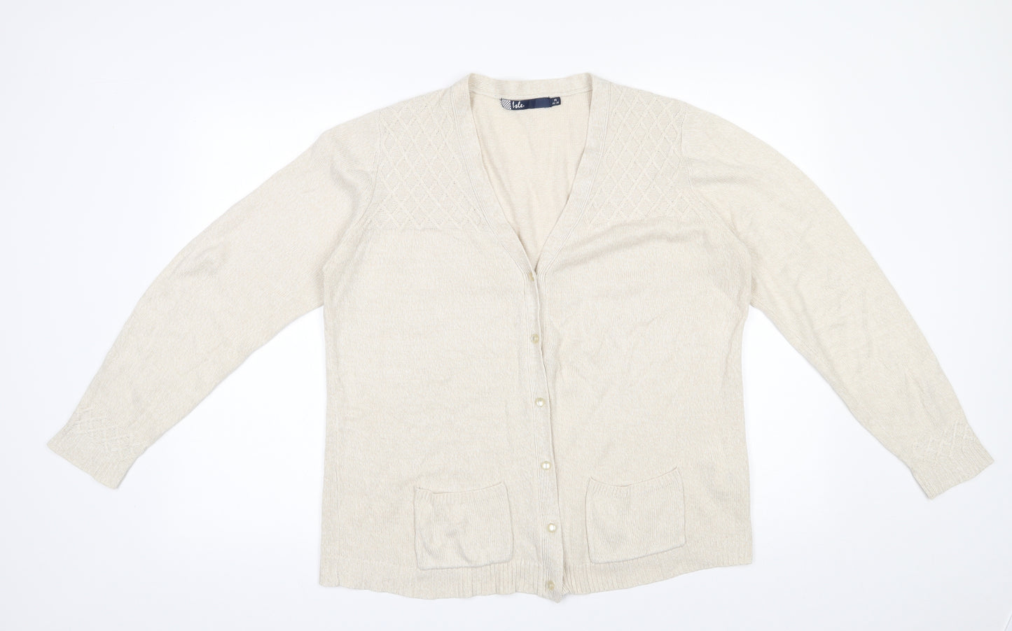 Isle  Womens Beige V-Neck  Acrylic Cardigan Jumper Size 14