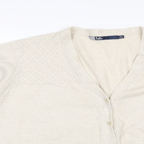 Isle  Womens Beige V-Neck  Acrylic Cardigan Jumper Size 14