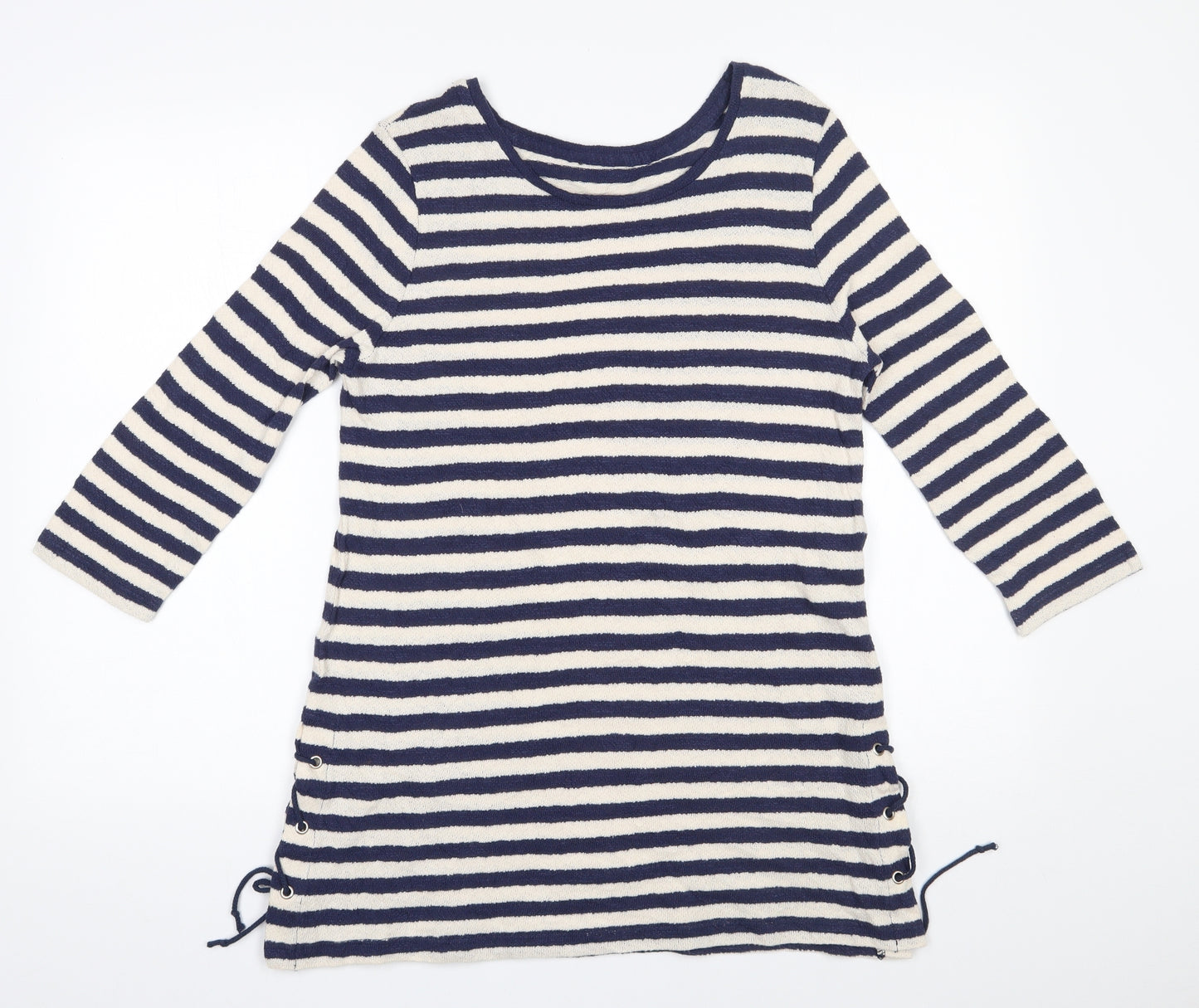 TU Womens Blue Round Neck Striped 100% Cotton Tunic Jumper Size 12