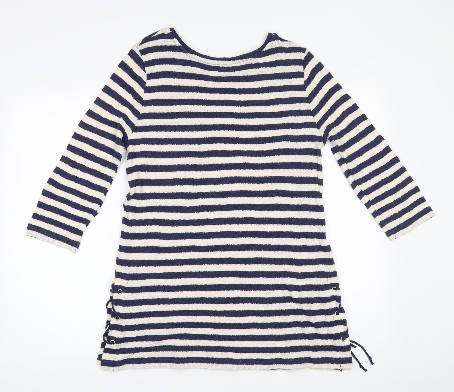 TU Womens Blue Round Neck Striped 100% Cotton Tunic Jumper Size 12