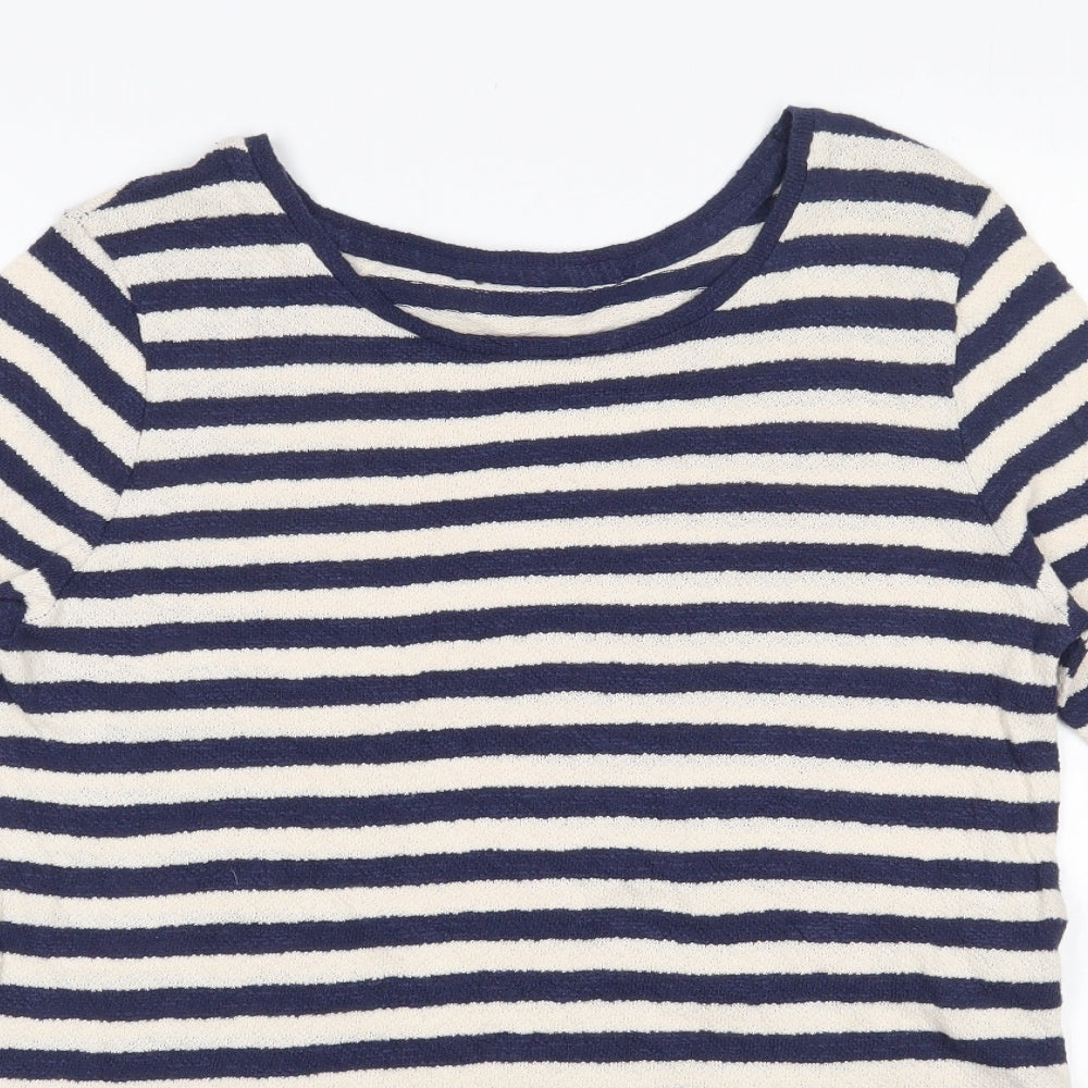 TU Womens Blue Round Neck Striped 100% Cotton Tunic Jumper Size 12