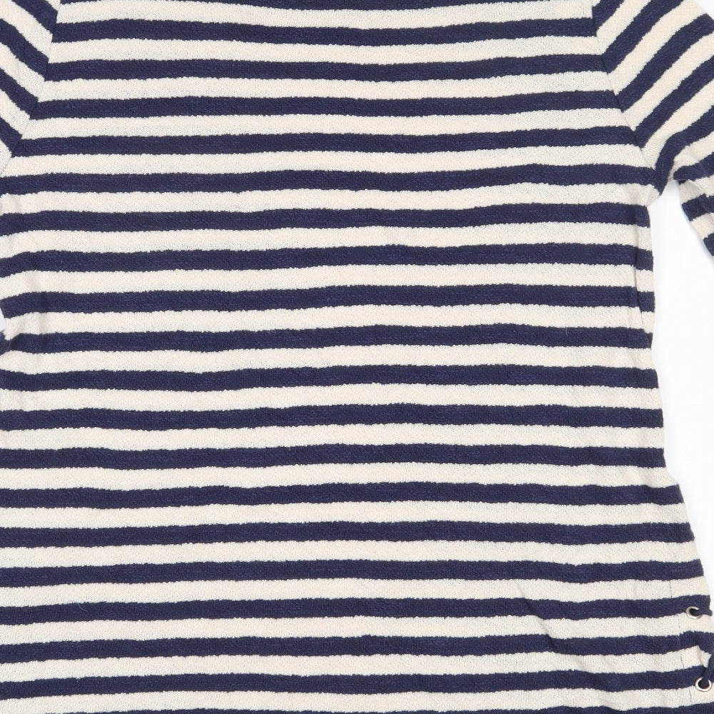 TU Womens Blue Round Neck Striped 100% Cotton Tunic Jumper Size 12