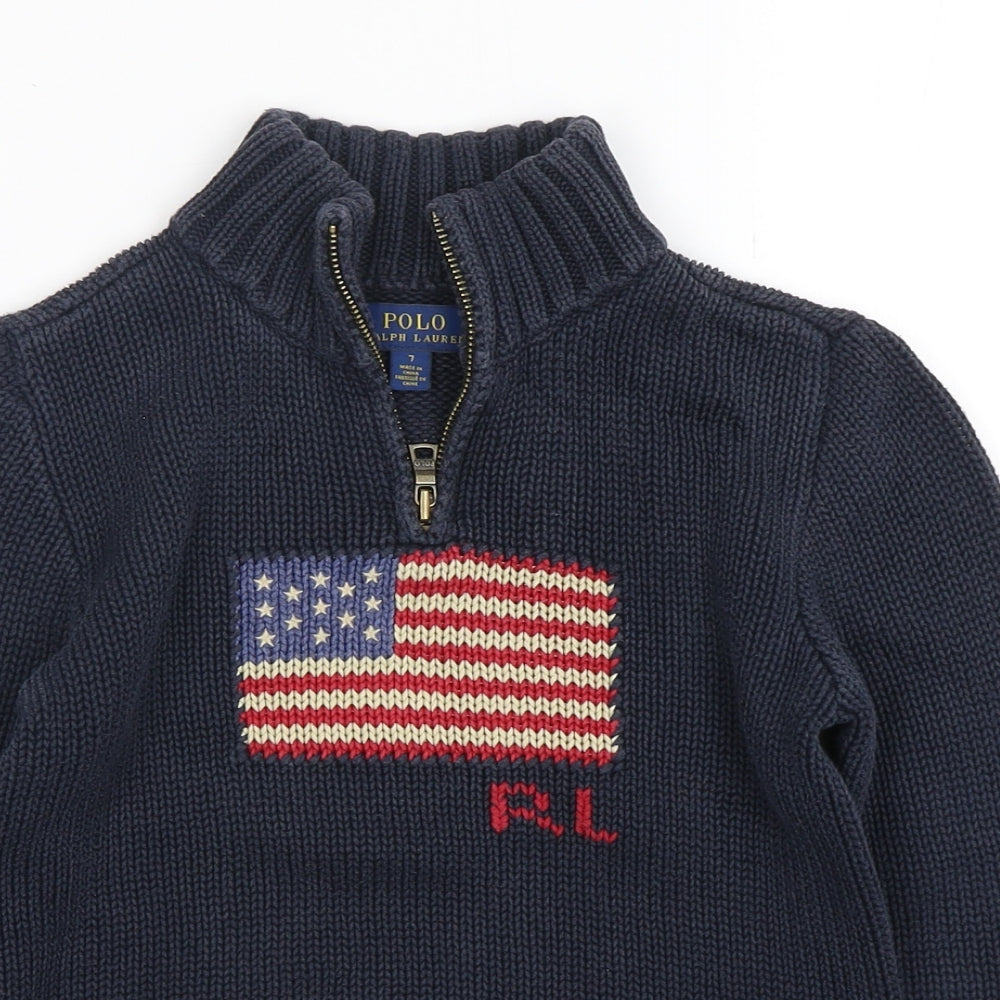 Polo Ralph Lauren Boys Blue  Cotton Pullover Sweatshirt Size 7 Years  Pullover
