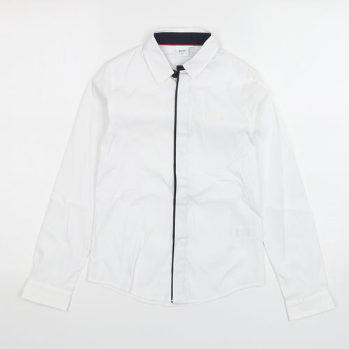 HUGO BOSS Boys White  Cotton Basic Button-Up Size 10 Years Collared Button