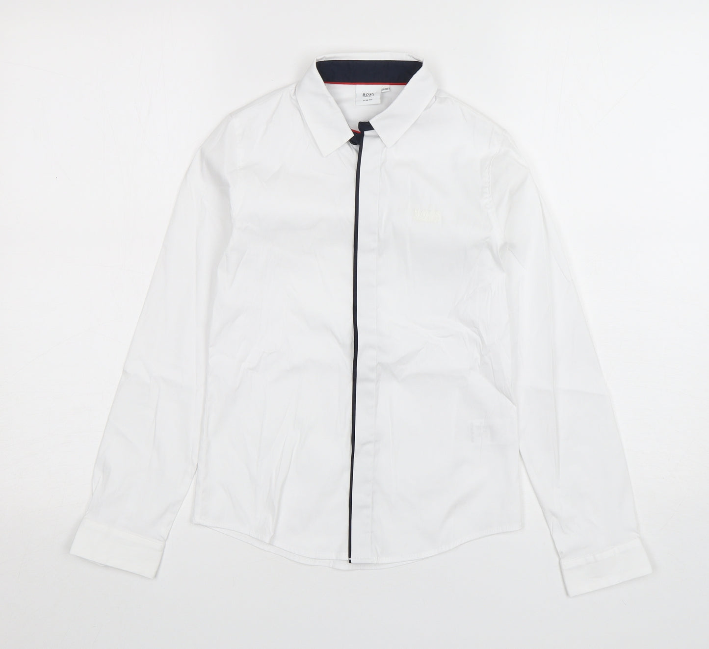 HUGO BOSS Boys White  Cotton Basic Button-Up Size 10 Years Collared Button