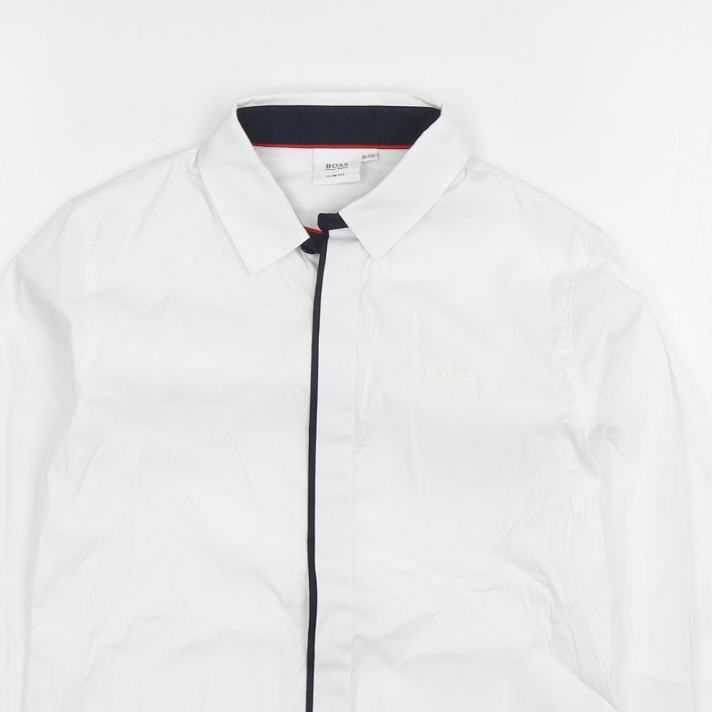 HUGO BOSS Boys White  Cotton Basic Button-Up Size 10 Years Collared Button
