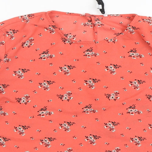 Warehouse Womens Pink Floral Polyester Basic Blouse Size 10 Round Neck