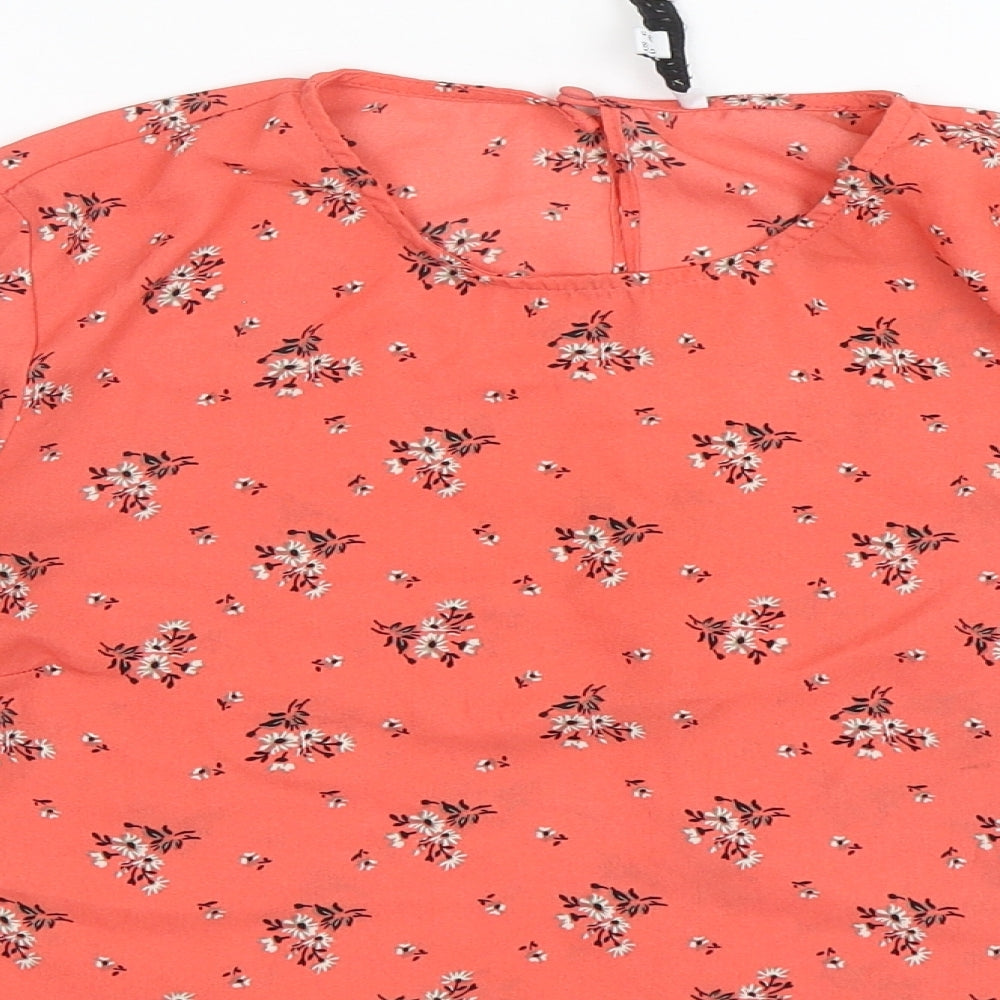Warehouse Womens Pink Floral Polyester Basic Blouse Size 10 Round Neck