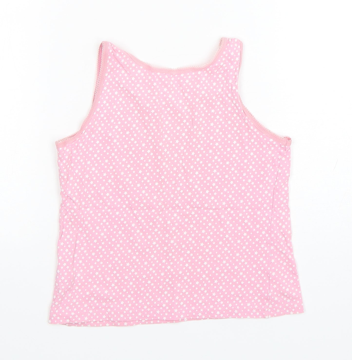 George Girls Pink Spotted Cotton Basic Tank Size 7-8 Years Round Neck Pullover
