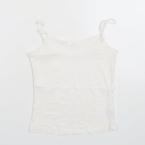 George Girls White  Cotton Basic Tank Size 7-8 Years Round Neck Pullover