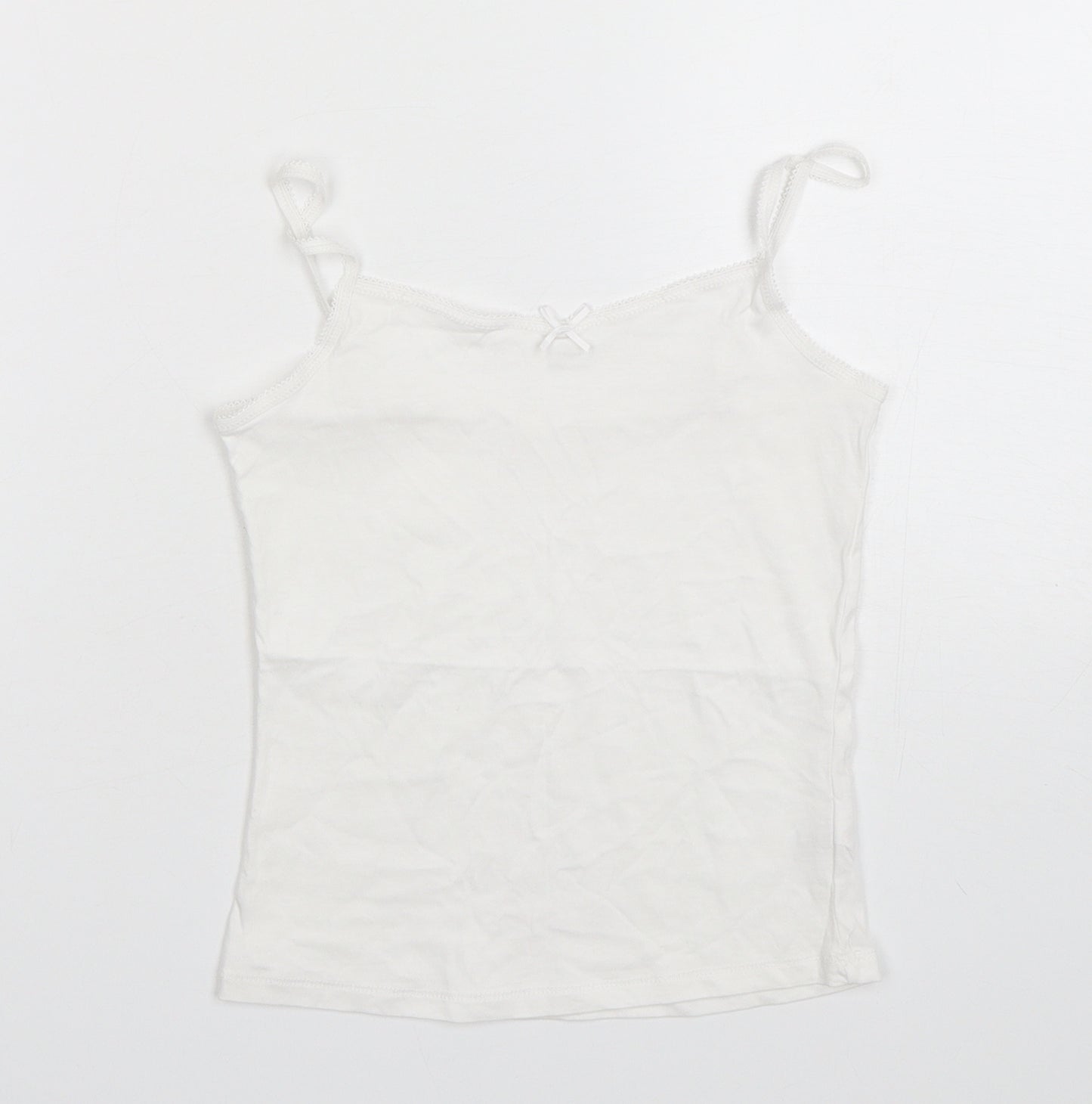 George Girls White  Cotton Basic Tank Size 7-8 Years Round Neck Pullover