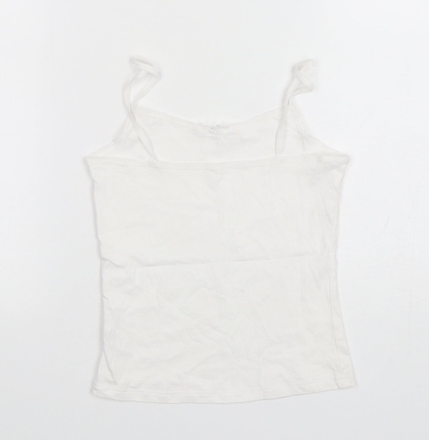 George Girls White  Cotton Basic Tank Size 7-8 Years Round Neck Pullover