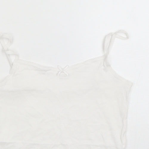 George Girls White  Cotton Basic Tank Size 7-8 Years Round Neck Pullover