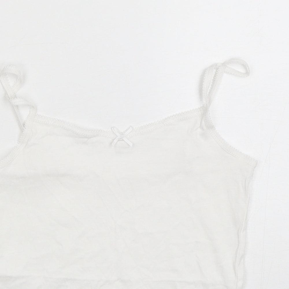 George Girls White  Cotton Basic Tank Size 7-8 Years Round Neck Pullover