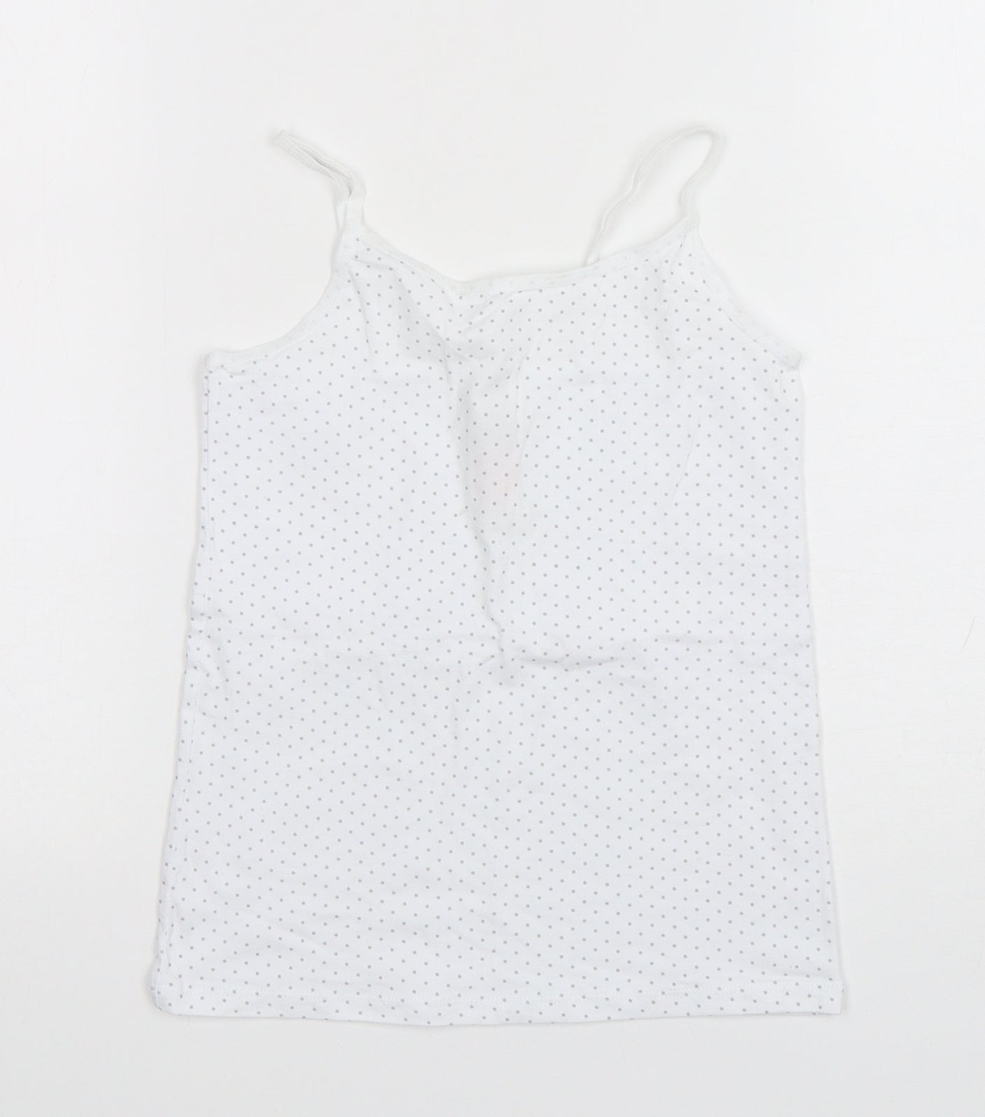 F&F Girls White Polka Dot Cotton Basic Tank Size 7-8 Years Round Neck Pullover