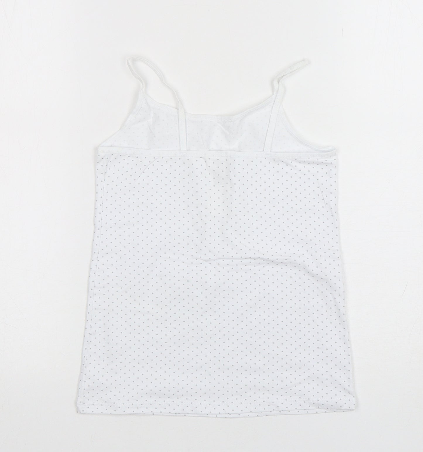 F&F Girls White Polka Dot Cotton Basic Tank Size 7-8 Years Round Neck Pullover