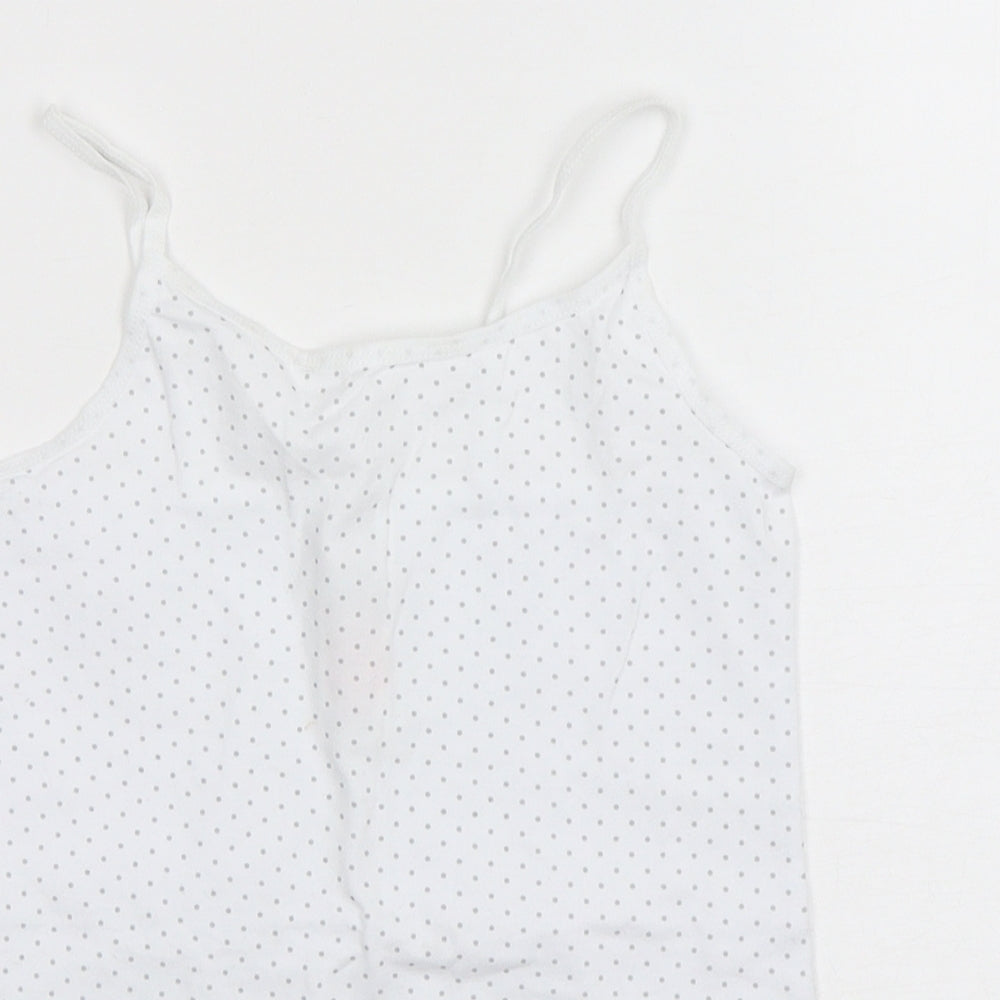 F&F Girls White Polka Dot Cotton Basic Tank Size 7-8 Years Round Neck Pullover