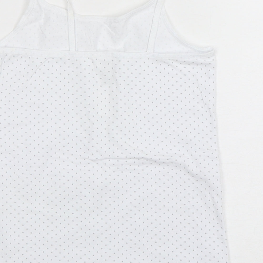 F&F Girls White Polka Dot Cotton Basic Tank Size 7-8 Years Round Neck Pullover