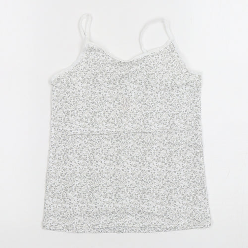 F&F Girls Grey Floral Cotton Camisole Tank Size 7-8 Years Round Neck Pullover