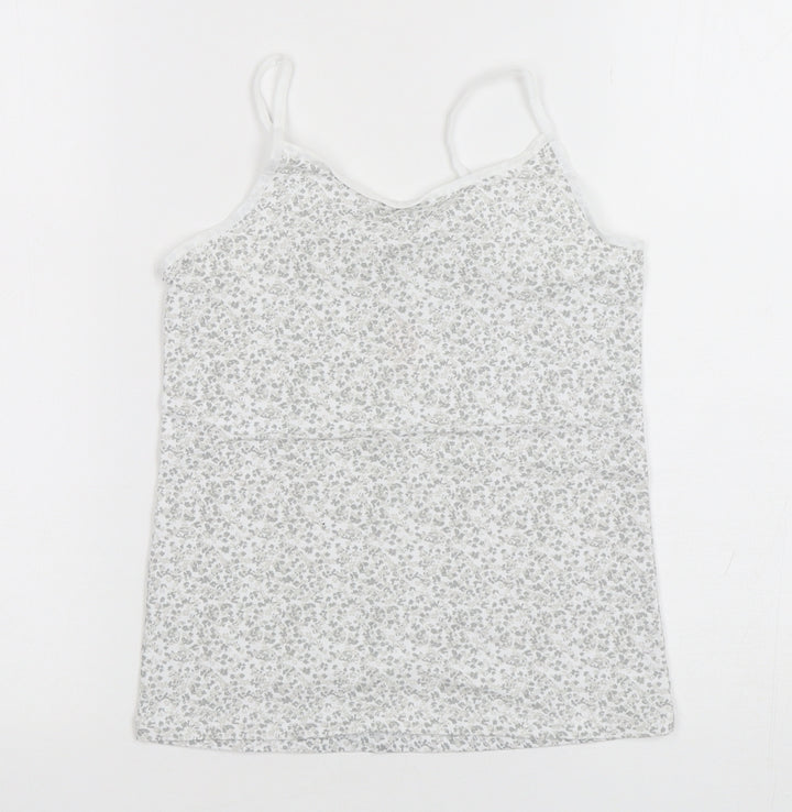 F&F Girls Grey Floral Cotton Camisole Tank Size 7-8 Years Round Neck Pullover