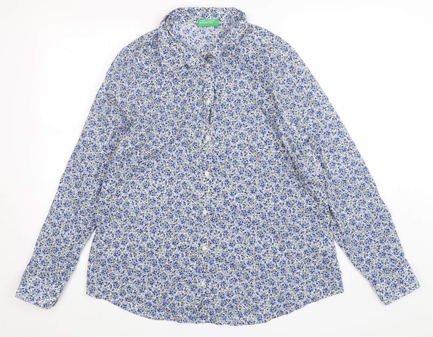 United Colors of Benetton Womens Multicoloured Floral Cotton Basic Button-Up Size XL Collared