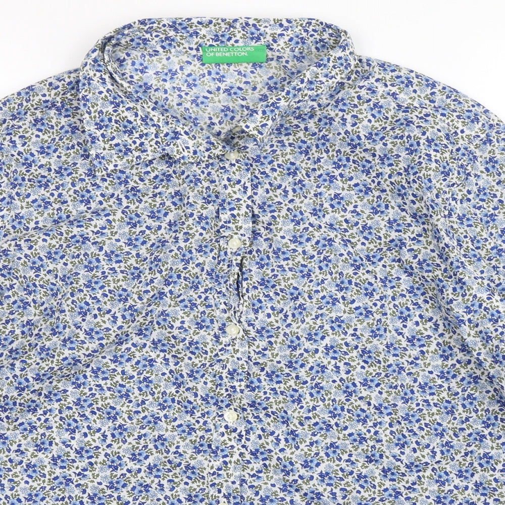 United Colors of Benetton Womens Multicoloured Floral Cotton Basic Button-Up Size XL Collared