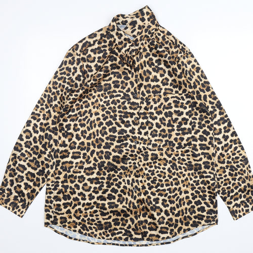 Preworn  Womens Multicoloured Animal Print Polyester Basic Button-Up Size L Collared