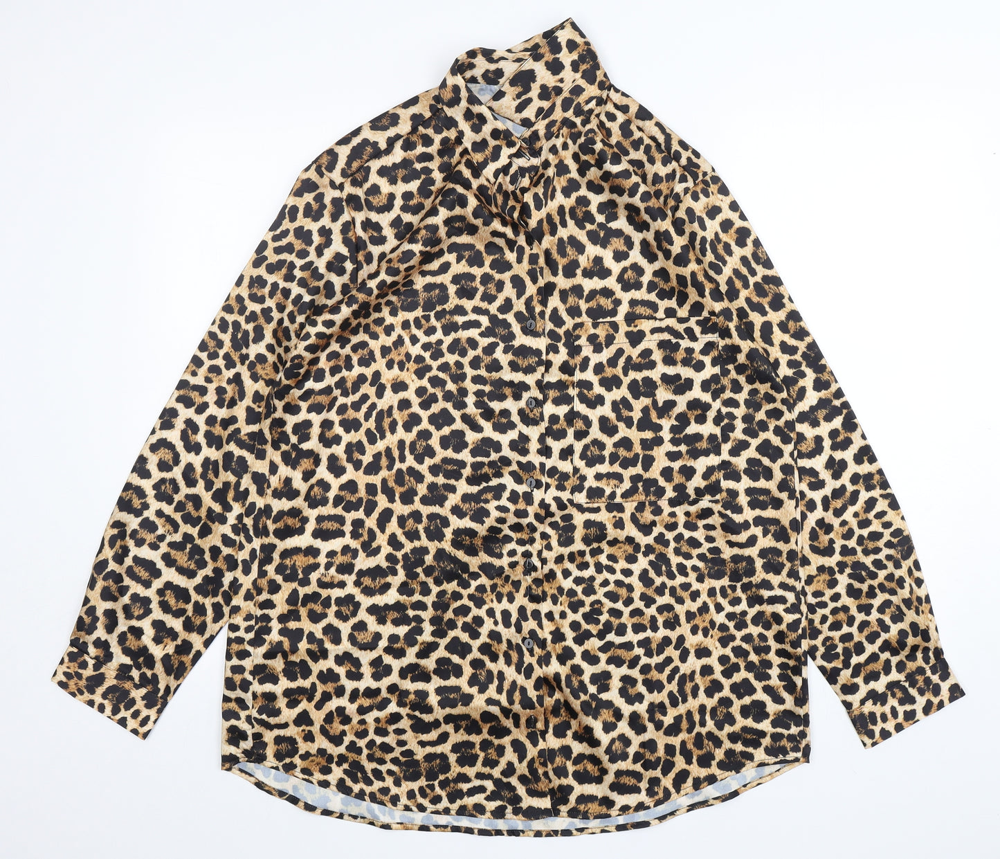 Preworn  Womens Multicoloured Animal Print Polyester Basic Button-Up Size L Collared