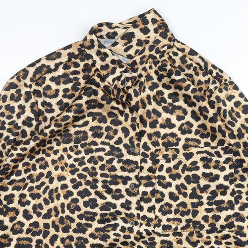 Preworn  Womens Multicoloured Animal Print Polyester Basic Button-Up Size L Collared