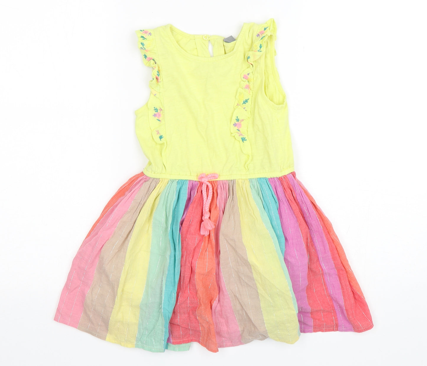 NEXT Girls Multicoloured Striped Cotton Fit & Flare  Size 4-5 Years  Round Neck Pullover