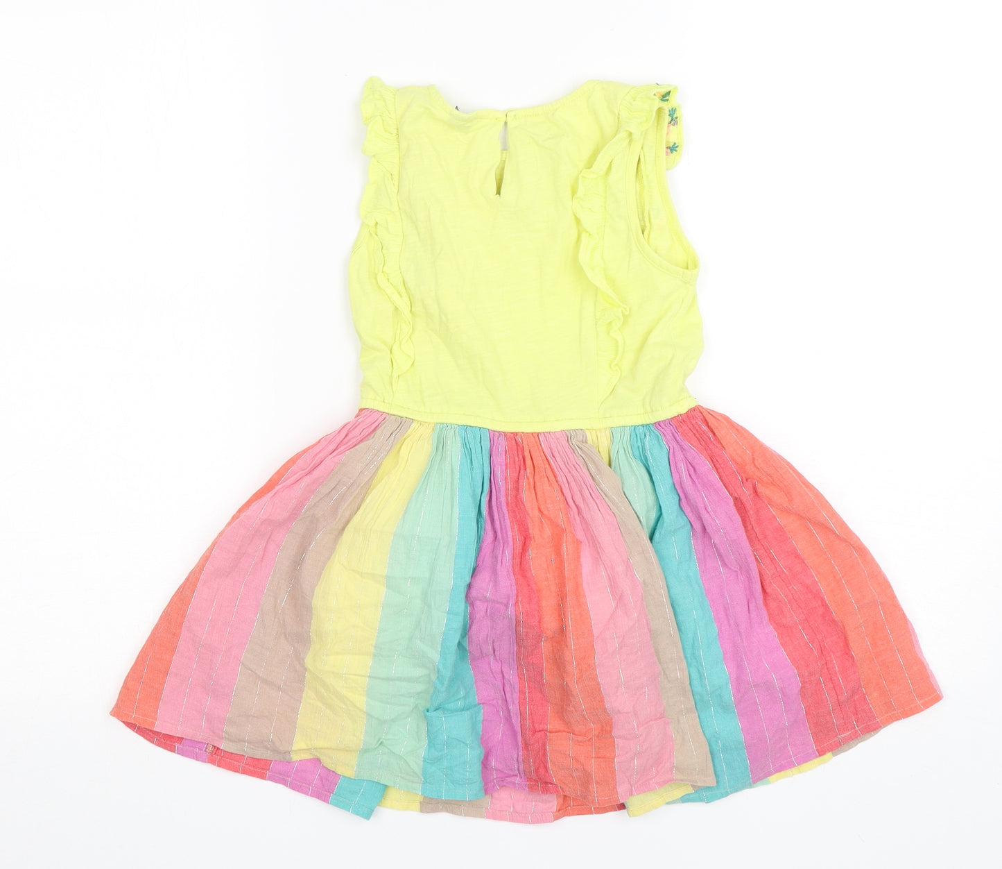 NEXT Girls Multicoloured Striped Cotton Fit & Flare  Size 4-5 Years  Round Neck Pullover