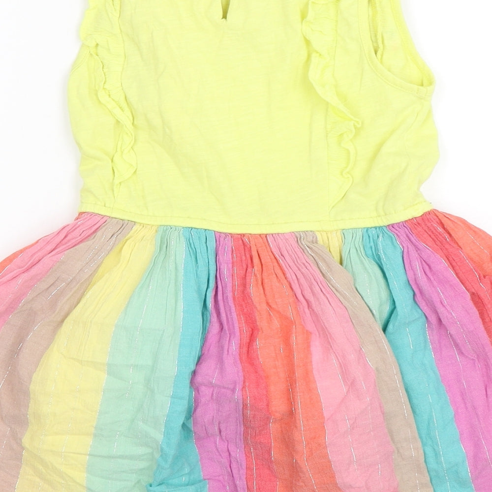 NEXT Girls Multicoloured Striped Cotton Fit & Flare  Size 4-5 Years  Round Neck Pullover