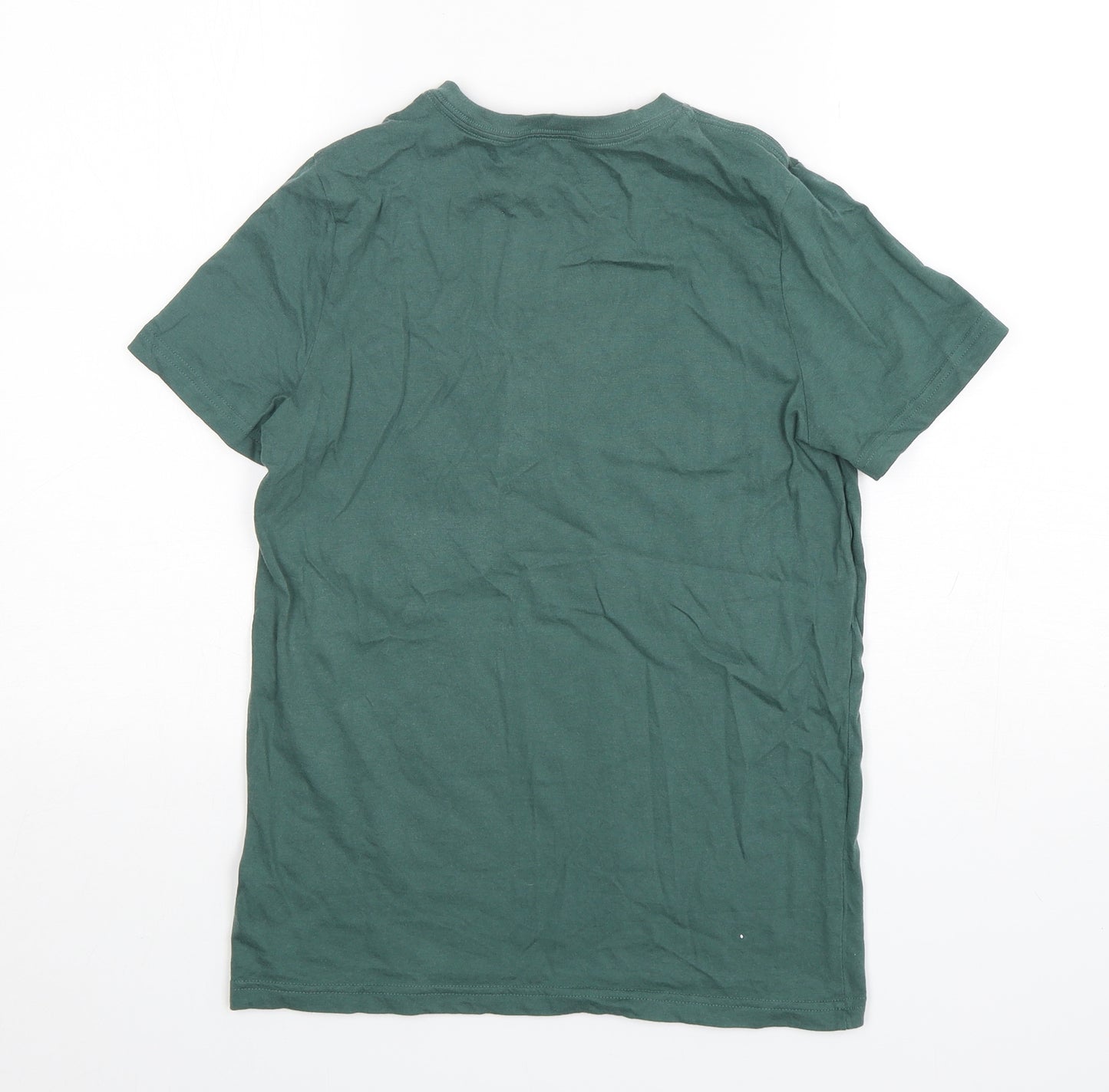 F&F Boys Green Geometric Cotton Basic T-Shirt Size 12-13 Years Round Neck Pullover - Dinosaur