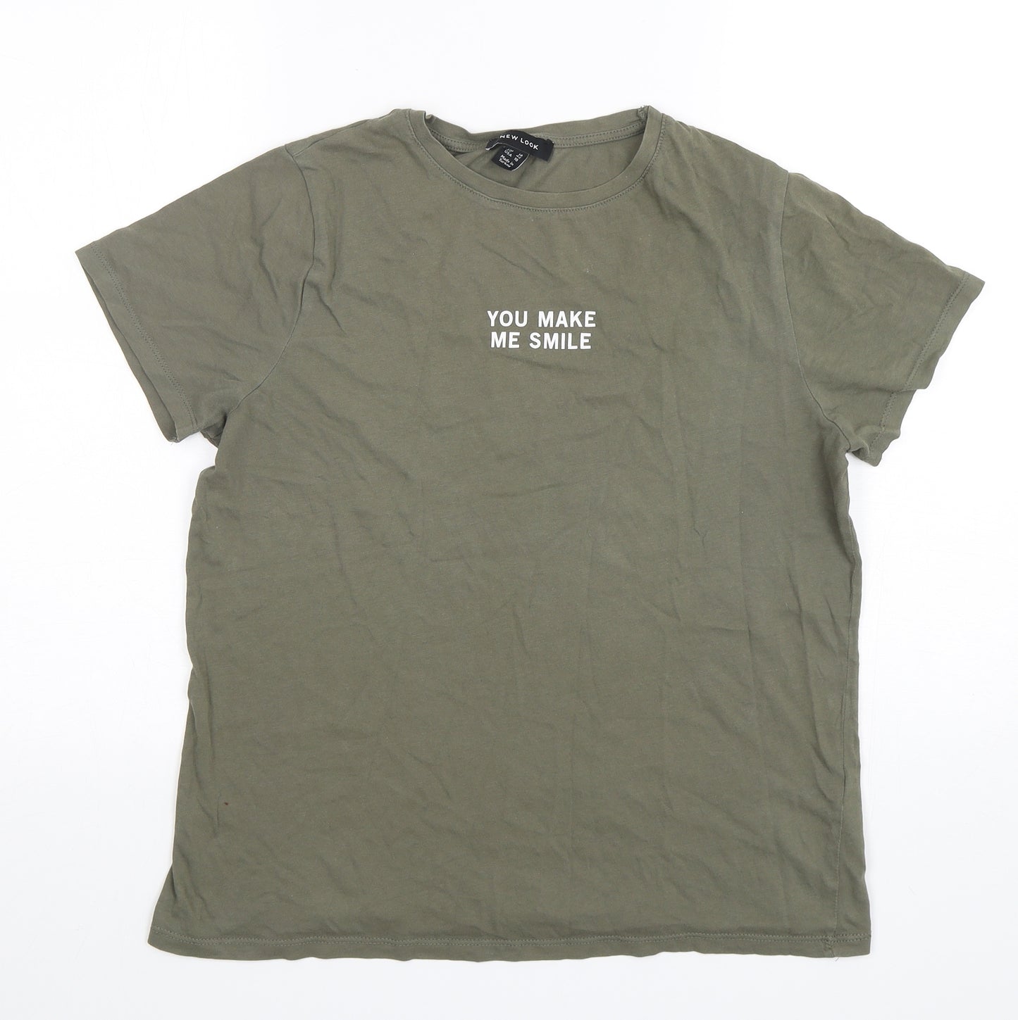 New Look Womens Green  Cotton Basic T-Shirt Size 14 Round Neck