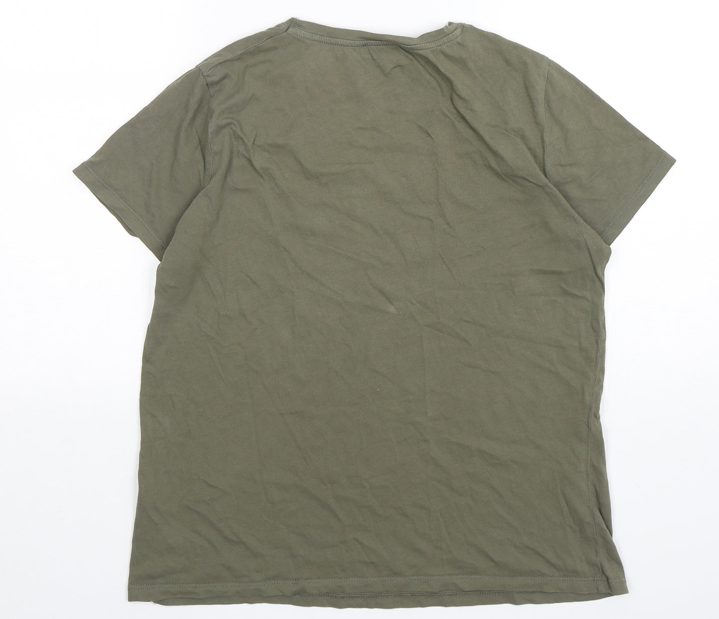 New Look Womens Green  Cotton Basic T-Shirt Size 14 Round Neck