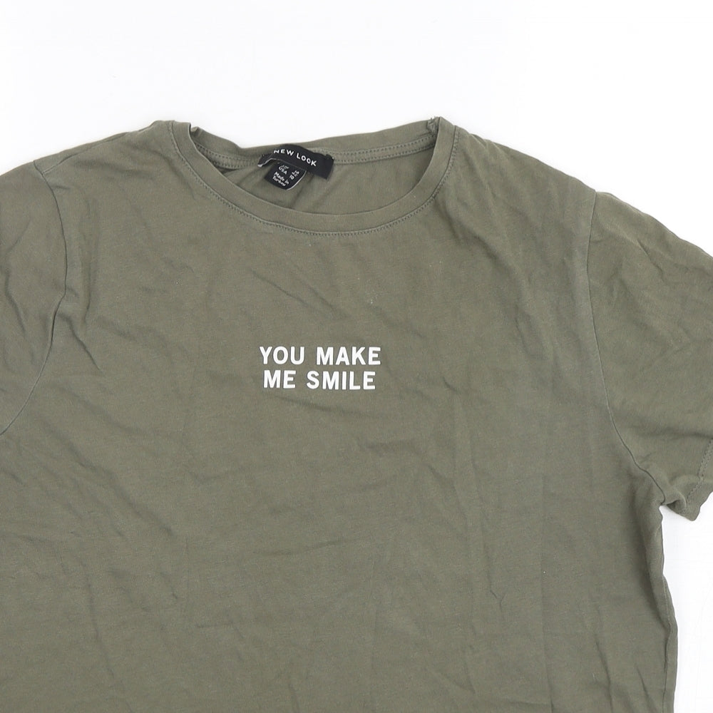New Look Womens Green  Cotton Basic T-Shirt Size 14 Round Neck