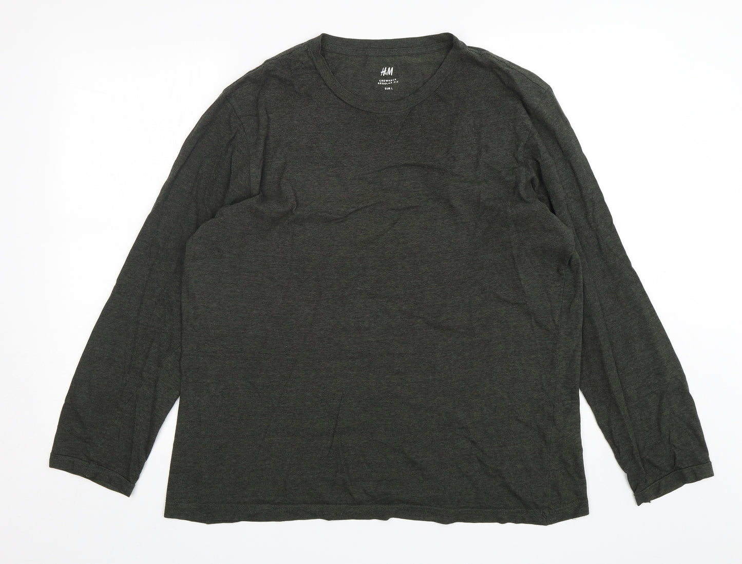 H&M Mens Green  Cotton  T-Shirt Size L Crew Neck