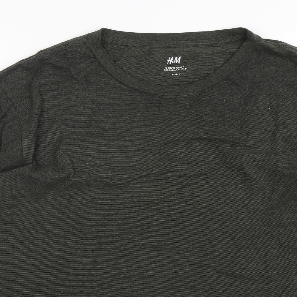 H&M Mens Green  Cotton  T-Shirt Size L Crew Neck