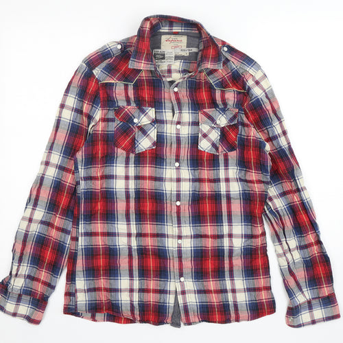 River Island  Womens Multicoloured Plaid Cotton Basic Button-Up Size S Collared